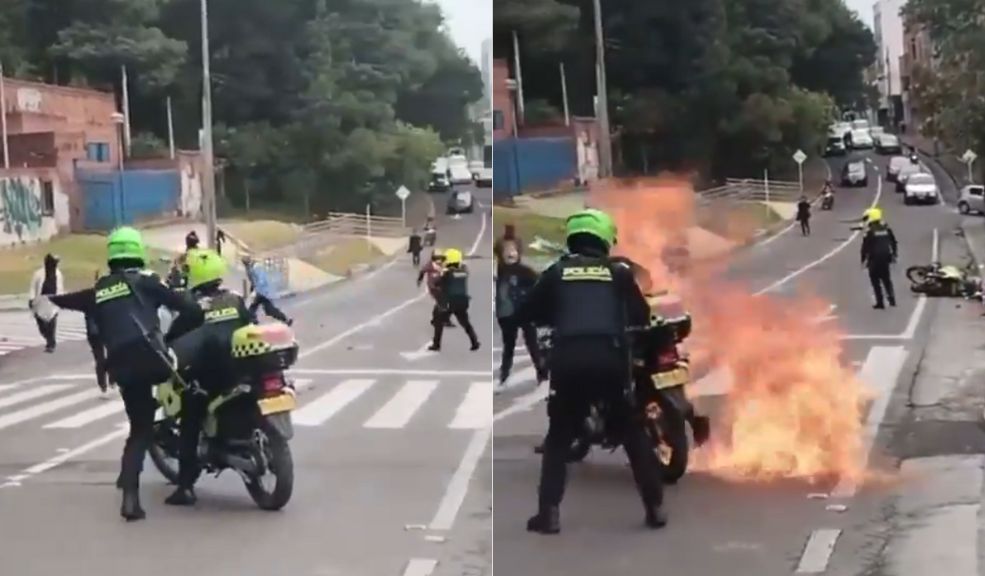 EN VIDEO: Encapuchados casi queman a dos policías en inmediaciones de la Universidad Distrital 6 EN VIDEO: Encapuchados casi queman a dos policías en inmediaciones de la Universidad Distrital En video quedó registrado el momento en el que encapuchado por poco incendian la motocicleta en la que se movilizaban dos policías.