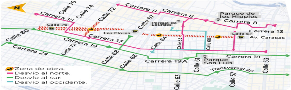 Habrá nuevos cierres y desvíos en la avenida Caracas 1 Habrá nuevos cierres y desvíos en la avenida Caracas Estos cierres se implementarán con el propósito de continuar con las obras de la Línea 1 del Metro de Bogotá, particularmente las relacionadas con la instalación de redes y la nivelación de los carriles centrales.