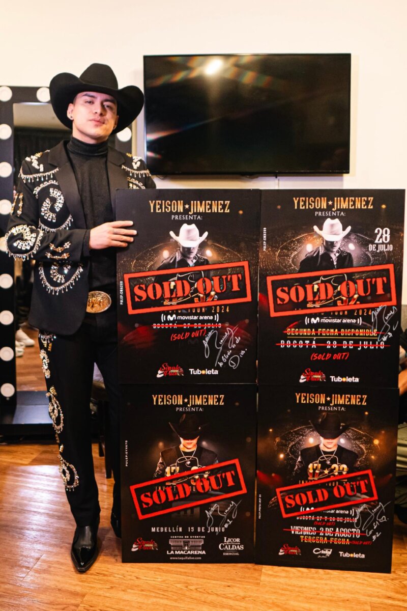 Con SOLD OUT en cinco ciudades: Yeison Jiménez arrasa en su gira nacional 1 Con SOLD OUT en cinco ciudades: Yeison Jiménez arrasa en su gira nacional Yeison Jiménez cerrará su "17/32 Invicto Tour" este domingo en Manizales con un nuevo sold out, logrando el récord de cinco arenas completamente vendidas. El evento en la Plaza de Toros Monumental contará con sorpresas y un show equino.