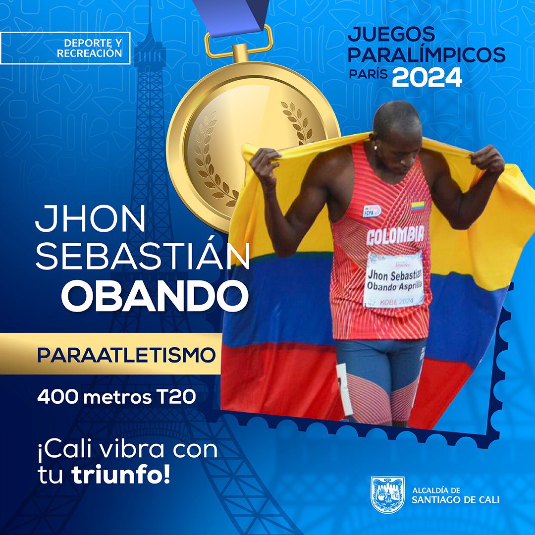 Jhon Obando ganó el cuarto oro para Colombia en los Paralímpicos 1 Jhon Obando ganó el cuarto oro para Colombia en los Paralímpicos El colombiano obtuvo el primer puesto en las competencias de atletismo en los 400 metros T20 masculinos. La definición se hizo con pocas décimas de segundo.