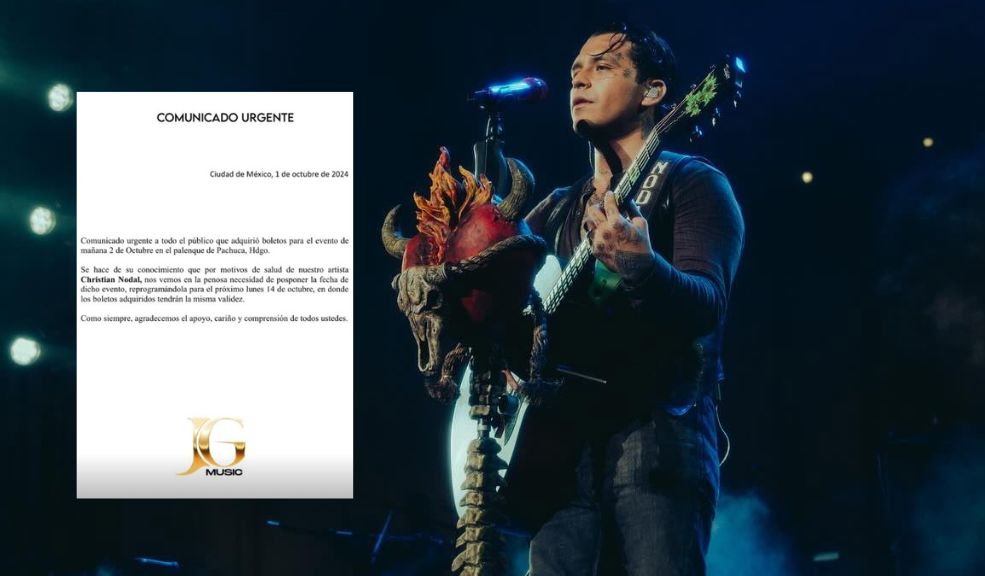 Christian Nodal fue hospitalizado de urgencia: esto se sabe de su estado de salud 1 Christian Nodal fue hospitalizado de urgencia: esto se sabe de su estado de salud El cantante mexicano Christian Nodal generó preocupación entre sus seguidores al ser hospitalizado de urgencia la noche de este martes 1 de octubre. A través de un comunicado, se informó que su concierto programado para el 2 de octubre en Pachuca, Hidalgo, ha sido aplazado para el próximo lunes 14 de octubre debido a su estado de salud.