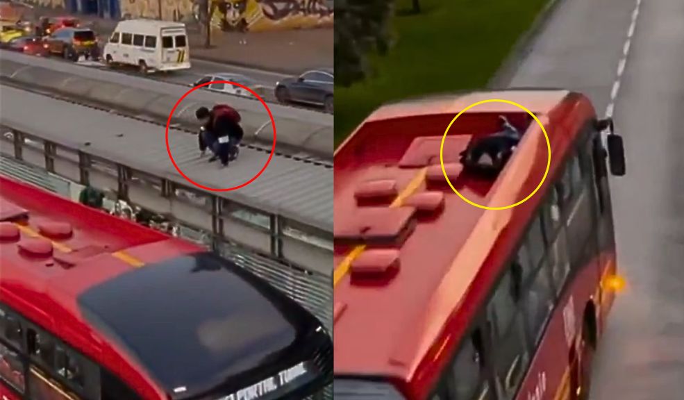 EN VIDEO: Así fue como joven viajó acostado sobre el techo de un TransMilenio Este hombre se las ingenió para viajar acostado en TransMilenio. ¿Qué opinan?