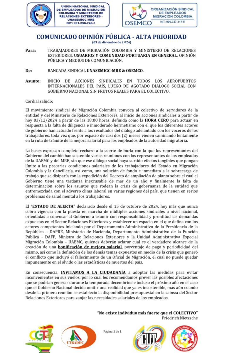 Inicia huelga de funcionarios de Migración Colombia; recomiendan llegar con tiempo al aeropuerto El Dorado 1 Inicia huelga de funcionarios de Migración Colombia; recomiendan llegar con tiempo al aeropuerto El Dorado Las aerolíneas le recomiendan a los pasajeros llegar con 3 horas de anticipación y revisar constantemente el estado de sus vuelos.