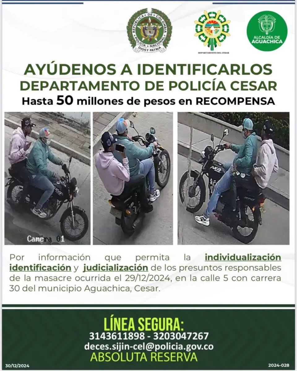 Estas son las fotos de los presuntos asesinos de la familia de pastores en Aguachica 2 Estas son las fotos de los presuntos asesinos de la familia de pastores en Aguachica El trayecto realizado por los presuntos asesinos de una familia en Aguachica, Cesar, quedó registrado en video.