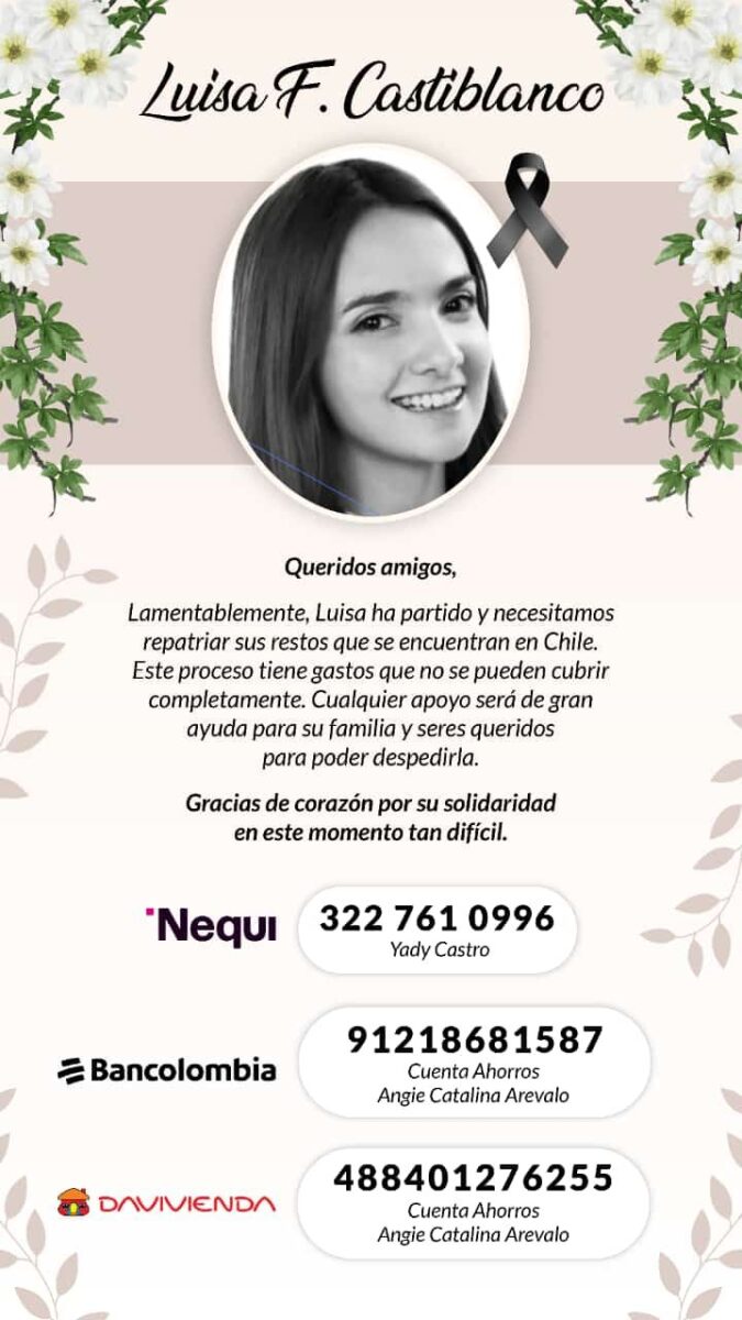 Trágica muerte de una abogada colombiana en Chile, ¿qué ocurrió? Luisa Fernanda Castiblanco, una joven abogada colombiana, falleció inesperadamente en Chile.