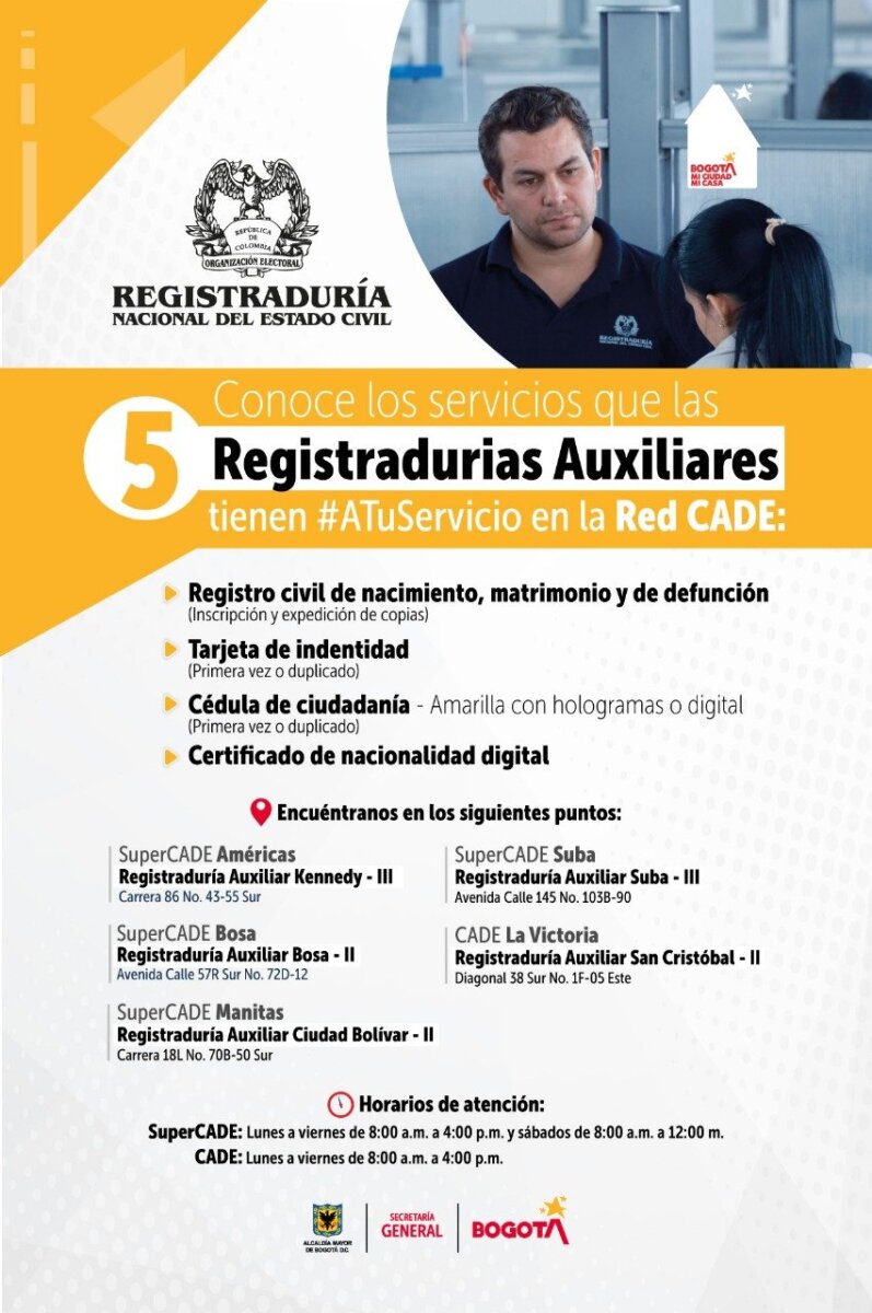 La Registraduría Distrital amplía sus servicios en la Red CADE de Bogotá: Conozca los puntos habilitados