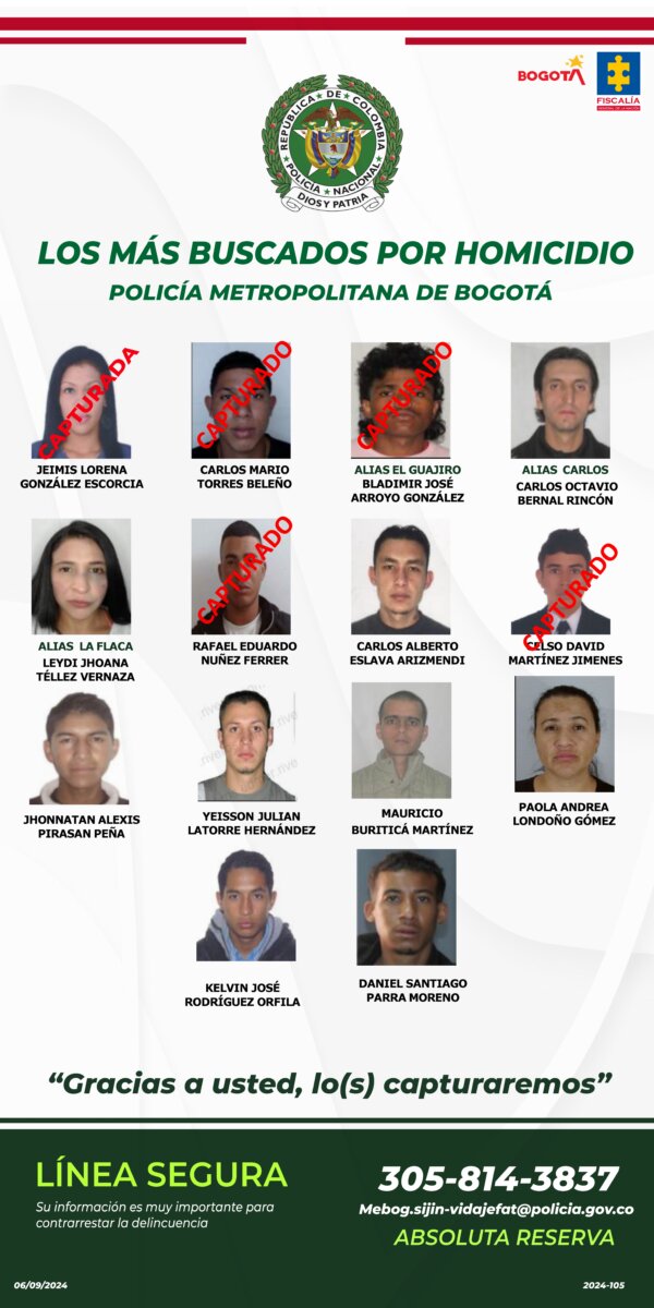 35 homicidas han sido capturados este año en Bogotá 2 35 homicidas han sido capturados este año en Bogotá La Alcaldía de Bogotá entregó detalles sobre la captura de 35 homicidas en Bogotá. Este en un resultado de los operativos que se han hecho en el trascurso del año.