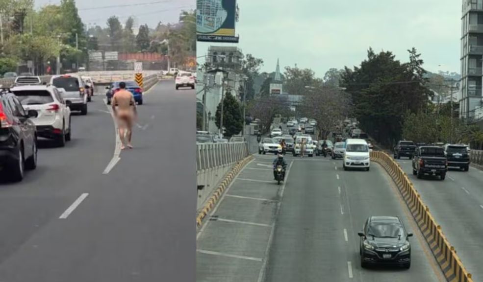 Hombre es captado desnudo en plena vía por una supuesta infidelidad 6 Hombre es captado desnudo en plena vía por una supuesta infidelidad Un hombre fue visto caminando sin ropa en medio del tráfico, luego de ser descubierto en un aparente encuentro amoroso con una mujer casada.