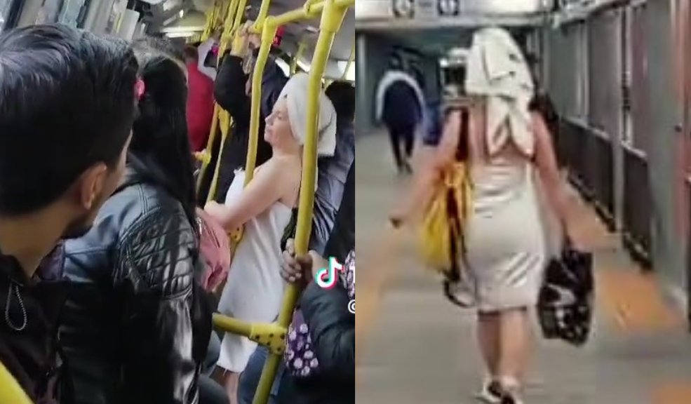 EN VIDEO: Mujer viajó en toalla de baño por Transmilenio