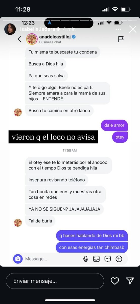 El agarrón de Ana del Castillo con Isabella Ladera por Beéle: esta es la razón La cantante de vallenato, Ana del Castillo, reveló en sus redes la discusión que tuvo con la influenciadora venezolana, Isabella Ladera, por su relación con el reguetonero Beéle. Hay fuertes comentarios.