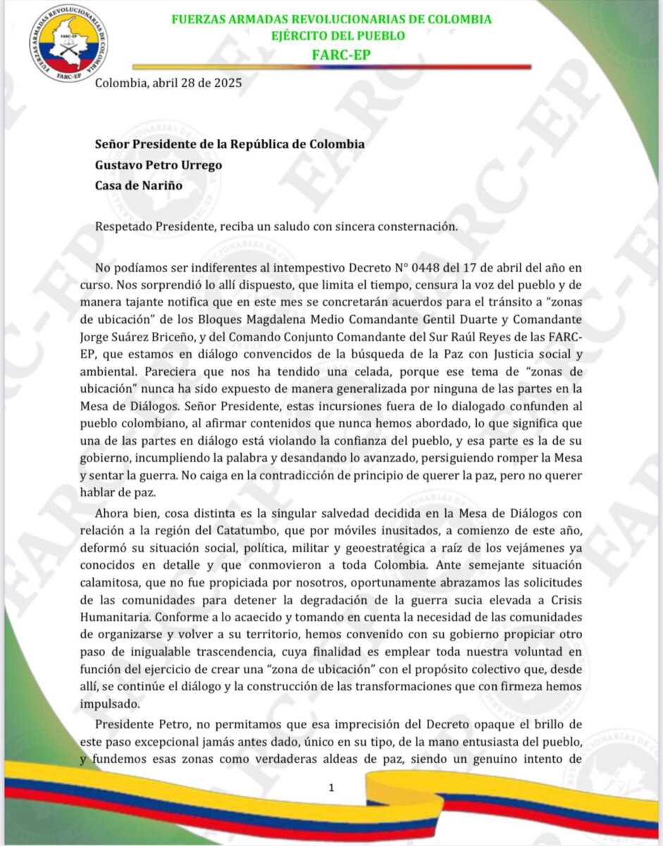 Disidencias de 'Calarcá' le respondieron a Petro y rechazan las zonas de ubicación 2 Disidencias de 'Calarcá' le respondieron a Petro y rechazan las zonas de ubicación En el documento, las disidencias señalaron que lo que plantea el Gobierno es una “ruptura” de los compromisos iniciales.