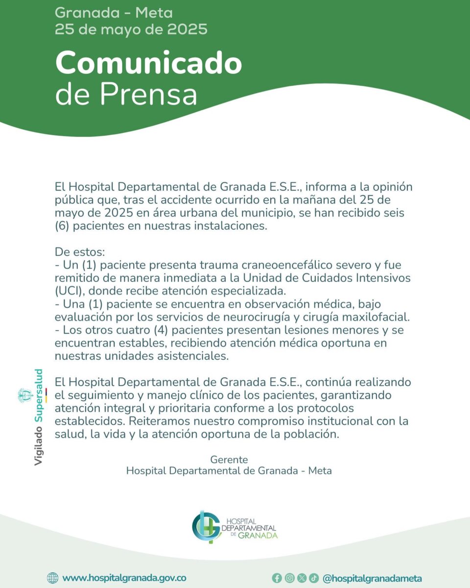 Accidente en Granada, Meta, deja tres fallecidos y seis heridos. Un militar estaría implicado Un soldado profesional, quien al parecer estaría conduciendo bajo los efectos del alcohol, sería el presunto responsable de causar el accidente.