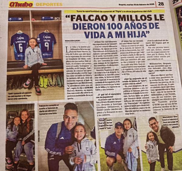 Salomé, la hincha de Millonarios que cumplirá su sueño: "Por fin va a recibir su trasplante de riñón" Q’HUBO habló con Marcela Moreno, la mamá de Saolmé, quien nos contó detalles de su lucha para conseguir un donante para su hija.