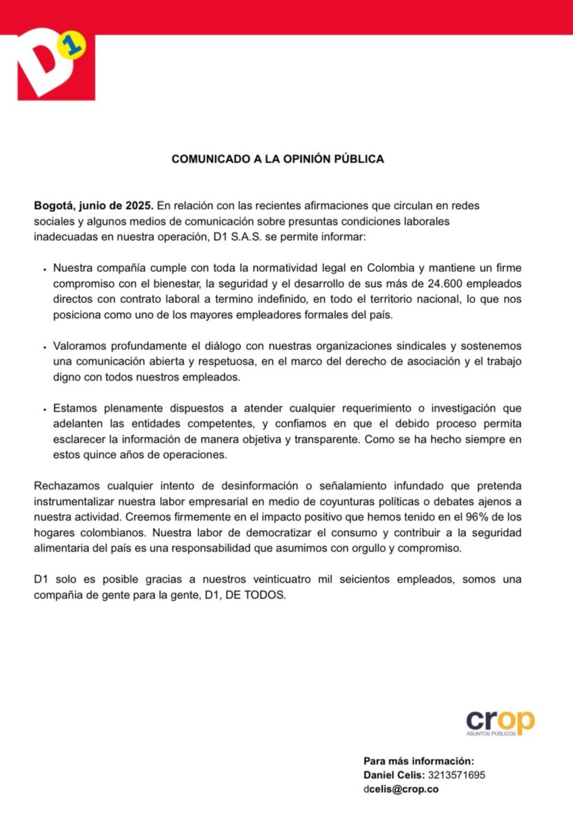 Tiendas D1 responde sobre denuncias de presunto abuso laboral