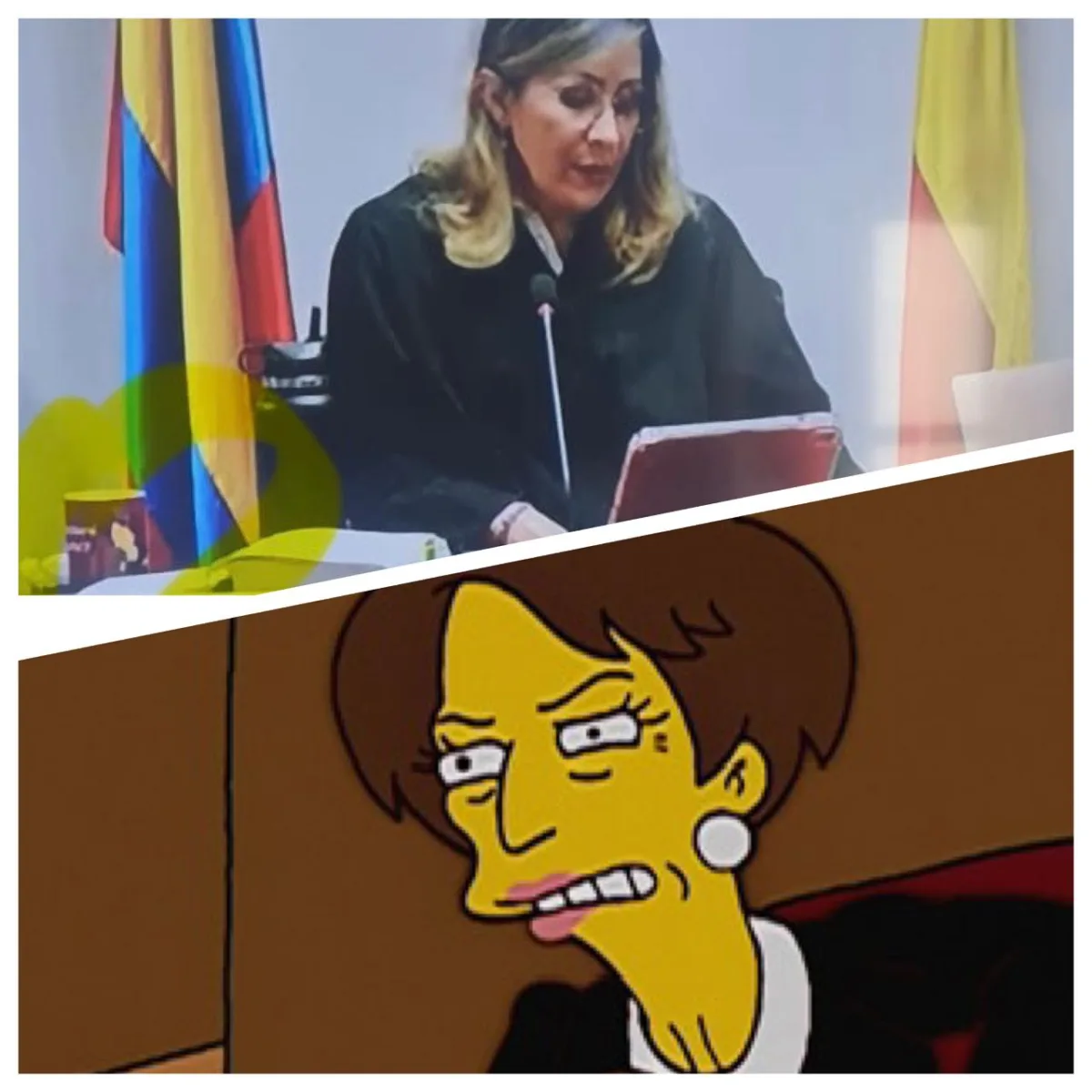 Pocillo de la jueza llama la atención durante fallo en juicio de Álvaro Uribe La jueza que dictó el fallo aparece concentrada en la lectura del documento, mientras detrás ondean las banderas de Colombia y Antioquia.