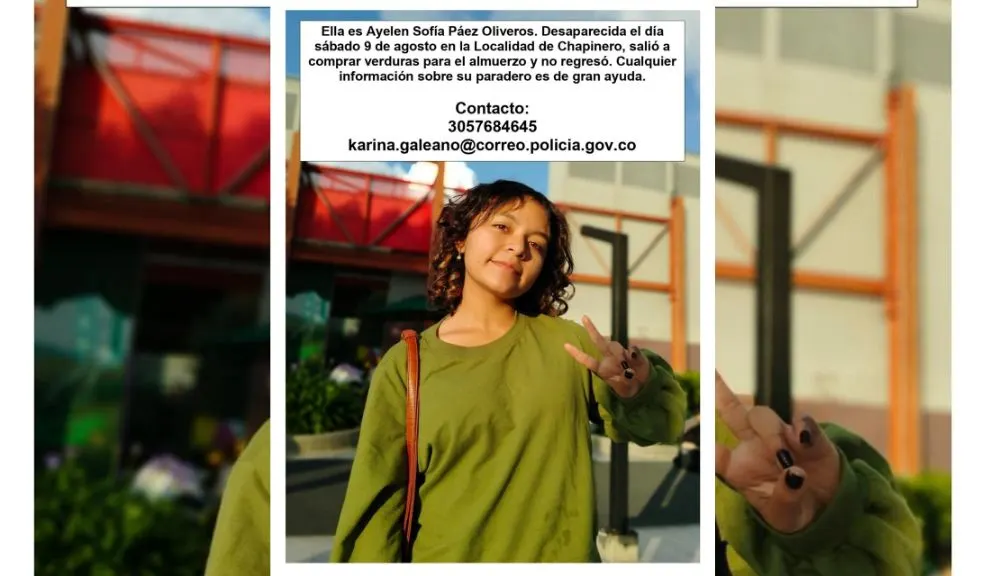 En Chapinero: familia busca desesperadamente a Ayelen Sofía Páez La desaparición de Ayelen Sofía Páez Oliveros, una joven de 16 años, tiene en vilo a su familia. La menor, que se preparaba para presentar una prueba del Icfes, desapareció el 9 de agosto en la localidad de Chapinero, y el único rastro que se tiene de ella es un video donde se le ve desorientada en la avenida Primero de Mayo, en Kennedy.