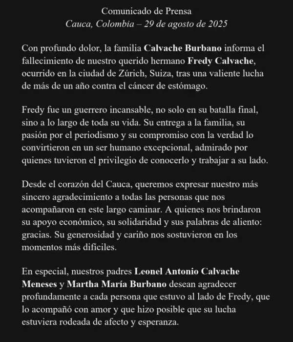 Falleció el periodista Fredy Calvache tras una larga lucha contra el cáncer 3 Falleció el periodista Fredy Calvache tras una larga lucha contra el cáncer