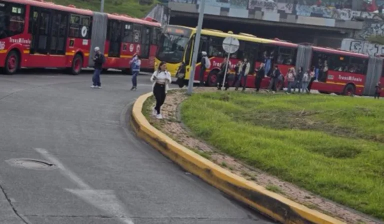 Pasajeros se movilizan a pie por fallas mecánicas en un bus de TransMilenio