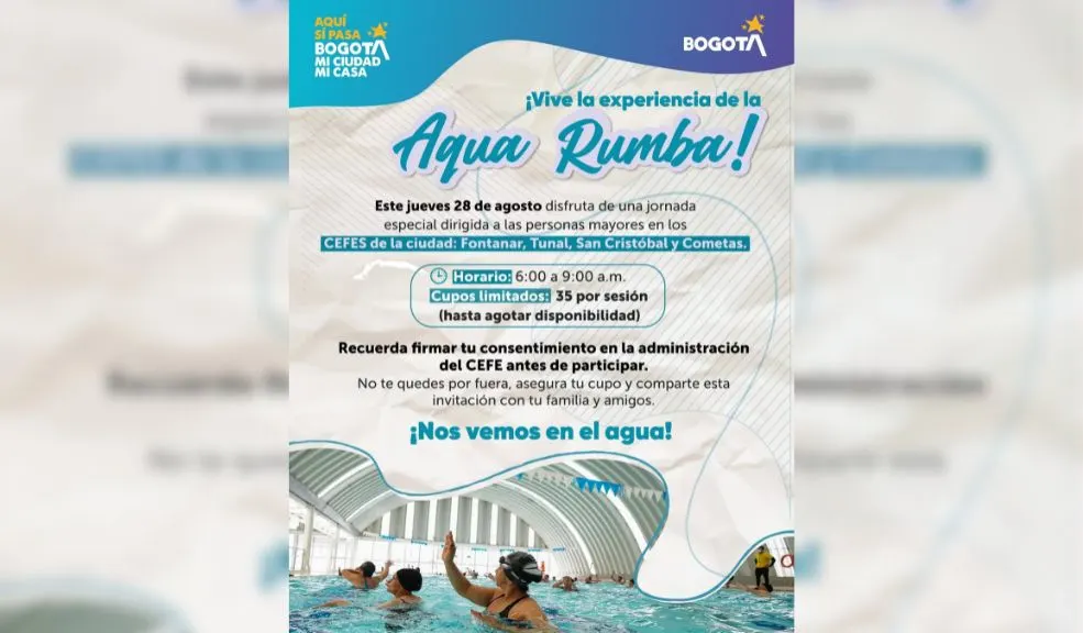 Prográmese para disfrutar de la Aqua Rumba en los Centros Felicidad La Aqua Rumba llega a CEFES con cupos limitados en 4 localidades. No pierda la oportunidad de participar en este espacio de actividad física y recreación.