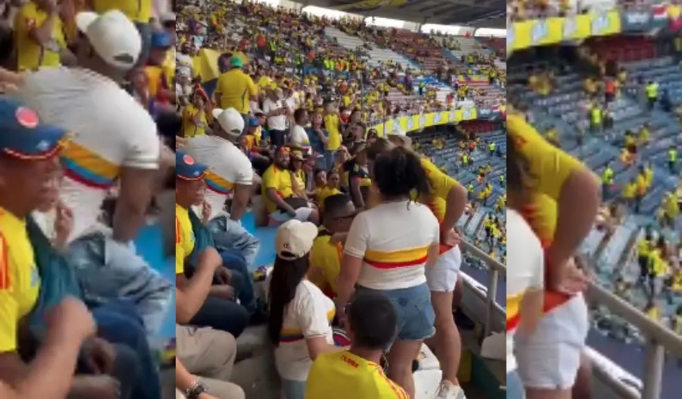 Clasificó pa' divorcio: lo pillaron con la moza en el partido de la selección En pleno partido de la Selección Colombia rumbo al Mundial, un hombre se volvió viral por algo más que su pasión al fútbol. En video quedó registrado el momento en que, presuntamente, lo pillaron con la moza en las gradas. Ante el alboroto, agentes de Policía acudieron a la escena.