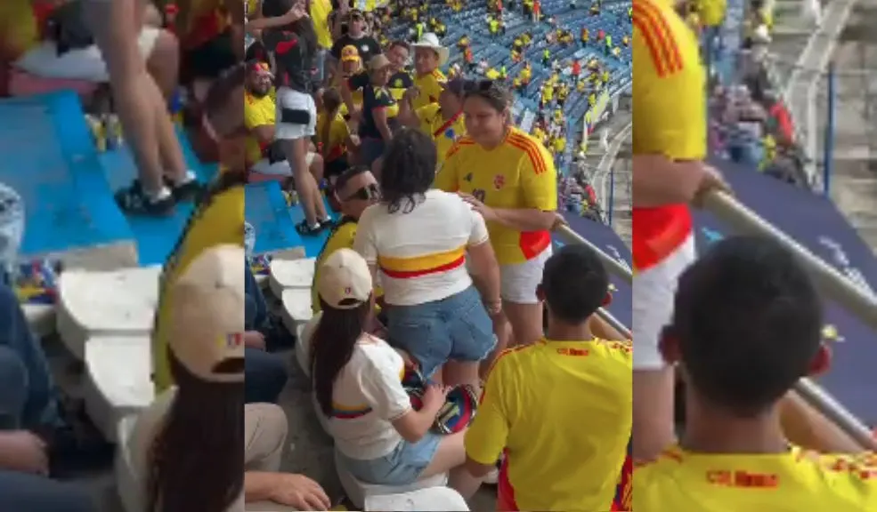 Clasificó pa' divorcio: lo pillaron con la moza en el partido de la selección 7 Clasificó pa' divorcio: lo pillaron con la moza en el partido de la selección En pleno partido de la Selección Colombia rumbo al Mundial, un hombre se volvió viral por algo más que su pasión al fútbol. En video quedó registrado el momento en que, presuntamente, lo pillaron con la moza en las gradas. Ante el alboroto, agentes de Policía acudieron a la escena.