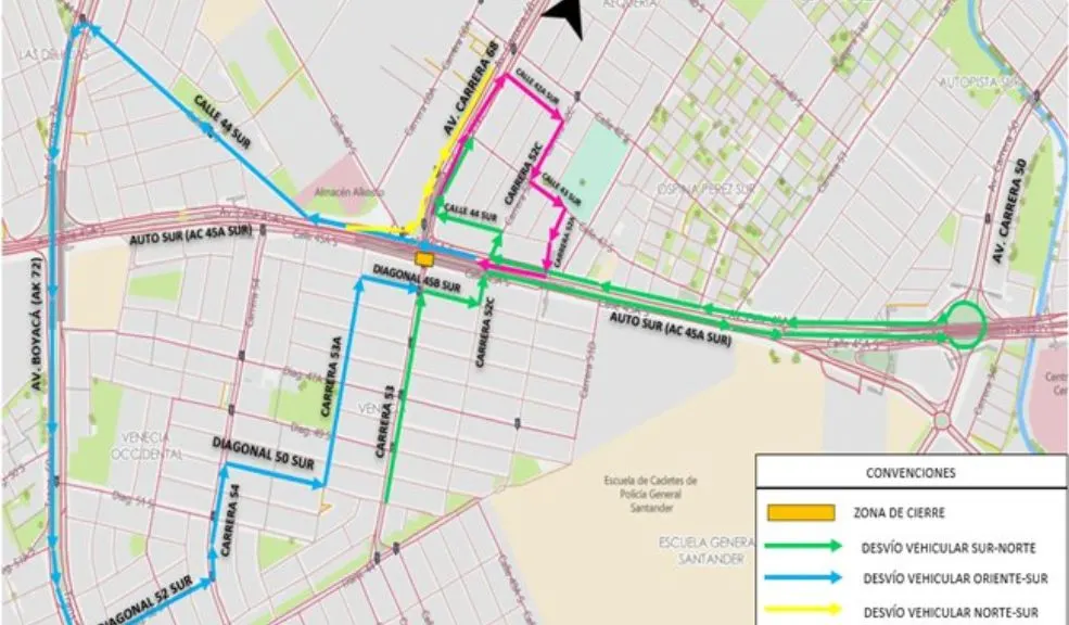 Cierre total en la Av. 68 con Autopista Sur este 25 y 26 de octubre Durante este fin de semana habrá un cierre total en la Av. carrera 68 con Autopista Sur debido a los trabajos de levantamiento de una viga metálica, en el marco de la construcción de la Troncal de TransMilenio.