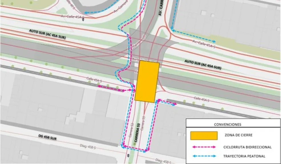 Cierre total en la Av. 68 con Autopista Sur este 25 y 26 de octubre Durante este fin de semana habrá un cierre total en la Av. carrera 68 con Autopista Sur debido a los trabajos de levantamiento de una viga metálica, en el marco de la construcción de la Troncal de TransMilenio.