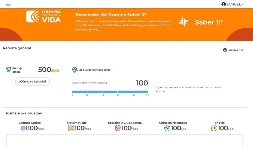 Cundinamarca: estudiante de colegio rural en Fosca alcanza puntaje perfecto en ICFES En un colegio rural de Fosca, Cundinamarca, Samuel Huertas Moreno se ha convertido en un referente no solo para sus compañeros, sino para jóvenes de todo el país, tras obtener un puntaje perfecto en las pruebas del Instituto Colombiano para la Evaluación de la Educación (ICFES).