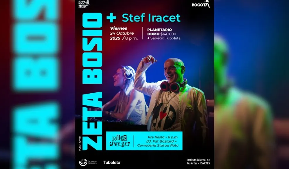 El Planetario de Bogotá recibirá a Zeta Bosio el 24 de octubre 1 El Planetario de Bogotá recibirá a Zeta Bosio el 24 de octubre Zeta Bosio, el legendario bajista de Soda Stereo, hará vibrar el Planetario de Bogotá este 24 de octubre con un show inmersivo que mezcla rock, electrónica y visuales bajo el domo más emblemático de la capital.