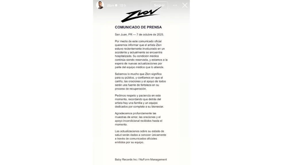 El reguetonero Zion se encuentra hospitalizado tras accidente en Puerto Rico 2 El reguetonero Zion se encuentra hospitalizado tras accidente en Puerto Rico El reconocido reguetonero Zion se encuentra hospitalizado con múltiples traumas de cuidado tras sufrir un grave accidente en la zona sur de Puerto Rico.