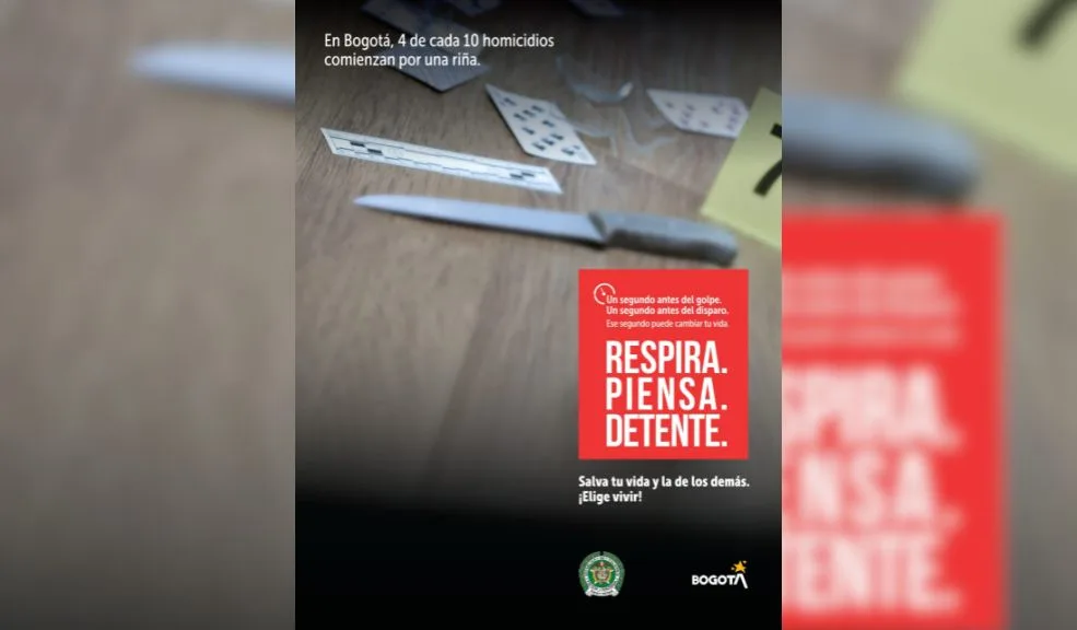 'Un segundo antes': la nueva apuesta de Bogotá para frenar los homicidios 1 'Un segundo antes': la nueva apuesta de Bogotá para frenar los homicidios 'Un segundo antes': la nueva campaña del Distrito que busca frenar la violencia que nace de la intolerancia y transformar ese instante fatal en una oportunidad para pensar, respirar y detenerse antes de atacar.