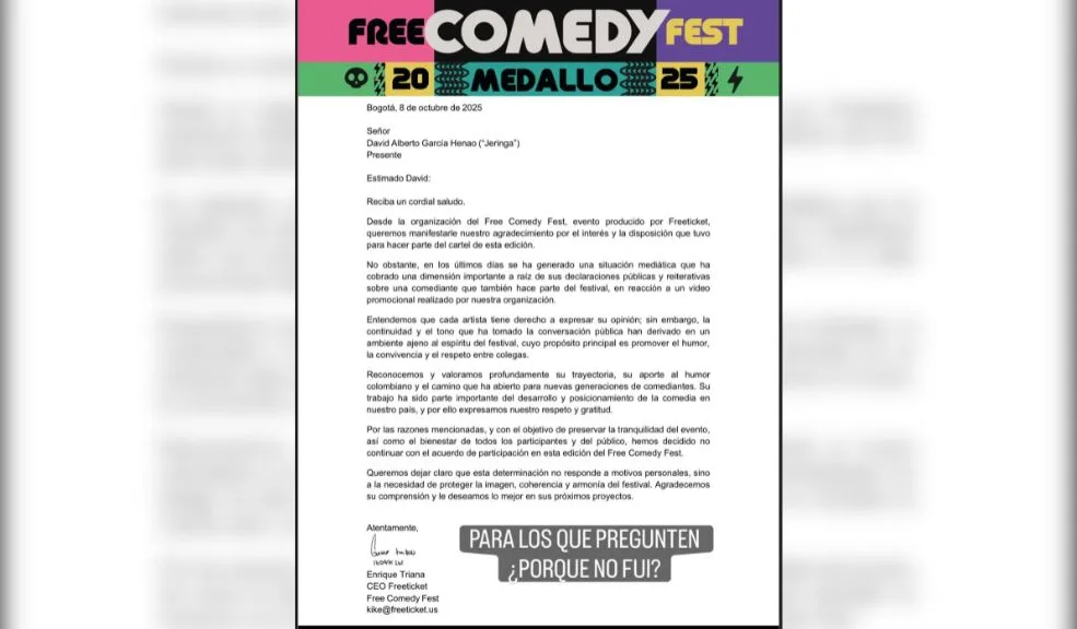 ‘Jeringa’, cancelado del Free Comedy Fest por polémica con Johana Velandia 2 ‘Jeringa’, cancelado del Free Comedy Fest por polémica con Johana Velandia Las redes sociales están que arden luego de que el comediante ‘Jeringa’ anunciara que no participará en el Free Comedy Fest de Medellín, tras una polémica con la comediante Johana Velandia, conocida como ‘Una gorda ahí’.