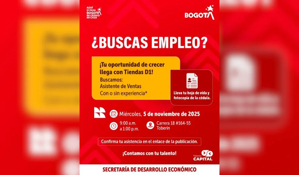 Bogotá abre 100 vacantes para la cadena D1 en feria de empleo hoy miércoles ¿Busca empleo? Tiendas D1 ofrece 100 vacantes este miércoles en la Casa de la Participación de Usaquén. Le contamos cómo participar.