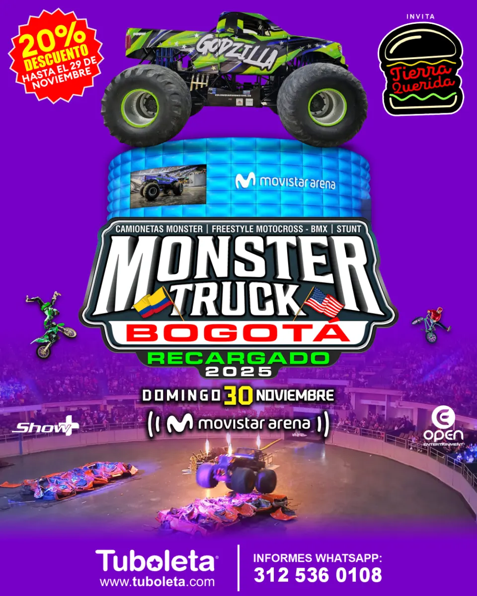 Llegan los mejores camiones monstruos a Bogotá 2 Llegan los mejores camiones monstruos a Bogotá Al Movistar Arena llegan los mejores camiones monstruos. Disfrute de MONSTER TRUCK el próximo 30 de noviembre.