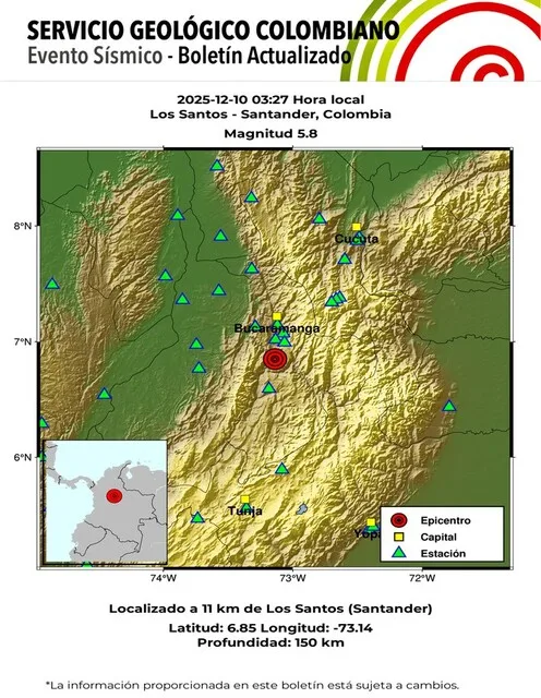 ¿Lo sintió? Sismo de 5,8 grados se registró en la madrugada del miércoles en Colombia Un sismo se registró en el país durante la madrugada de este miércoles. El fenómeno natural se sintió en Cundinamarca y Bogotá..