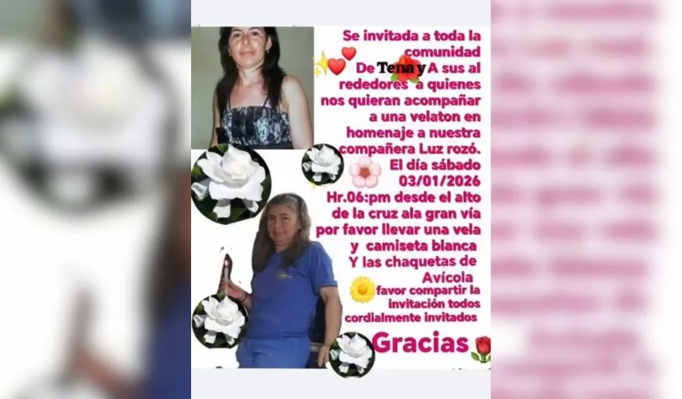 Cundinamarca: se hará una velatón para Luz Rozo El municipio de Tena se unirá en un solo clamor para honrar la memoria de Luz Alba Acero Rozo, una madre cabeza de familia reconocida por su valentía, quien fue hallada sin vida en su hogar el pasado domingo 28 de diciembre.