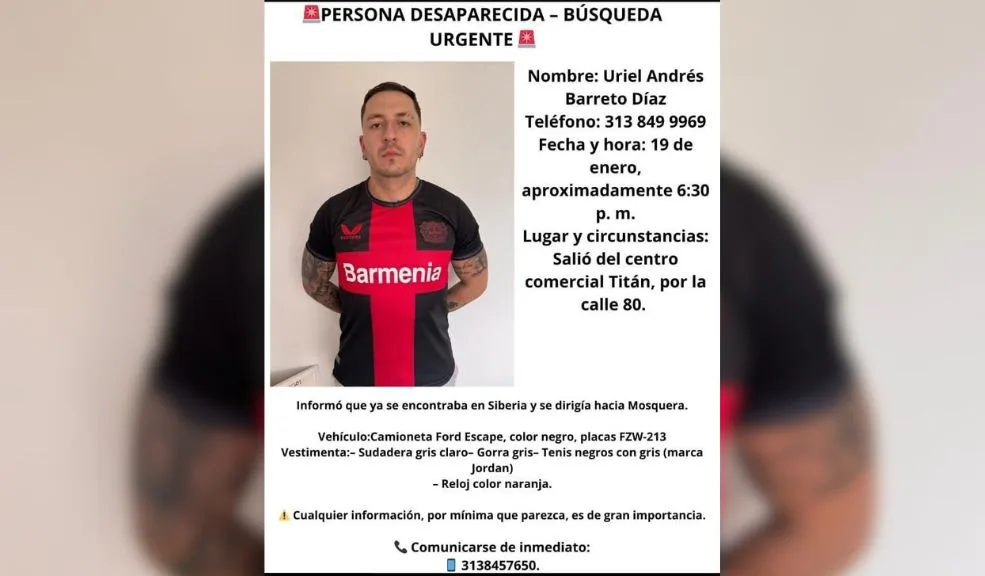 Desaparecido en Cundinamarca: la familia de Uriel Barreto se quedó esperando su regreso a casa Con el paso de las horas, la angustia crece entre los familiares de Uriel Andrés Barreto Díaz, quien se dirigía hacia su casa en su vehículo y nunca llegó. La espera, que inició como una rutina más del día, se transformó en preocupación al pasar los minutos sin noticias de su llegada.