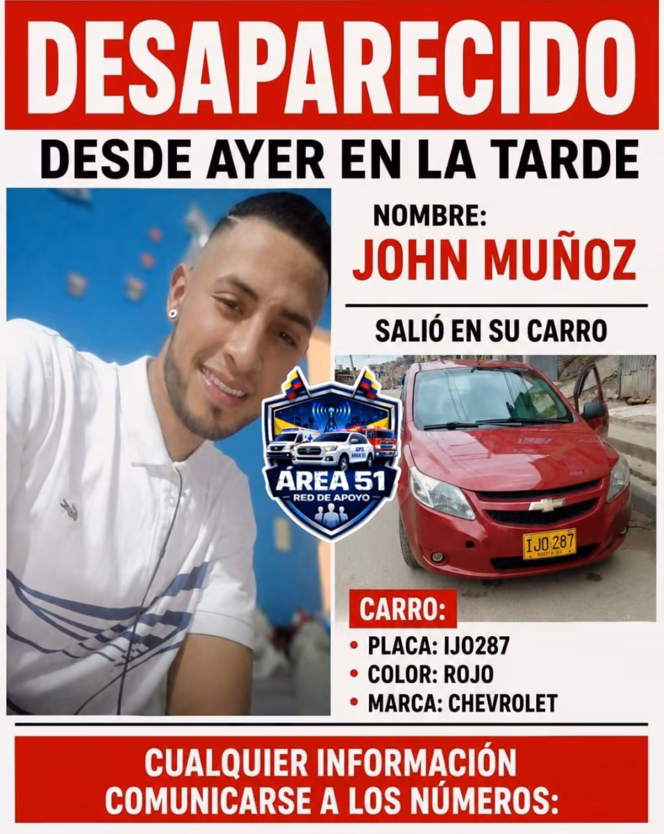 En Rafael Uribe: John fue asesinado mientras trabajaba como conductor John Alexander Muñoz, quien había sido reportado como desaparecido por sus allegados tras perder contacto durante su jornada laboral, fue encontrado muerto en Rafael Uribe Uribe.